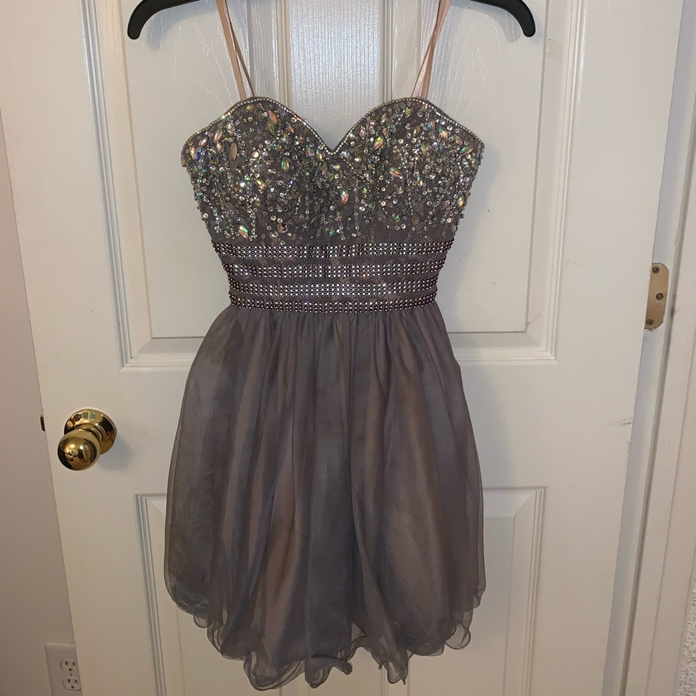 Strapless Purplish Gray Sequin Dress